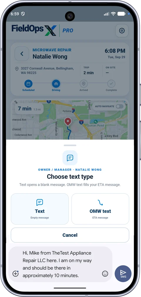 FieldOpsX active job and text flow