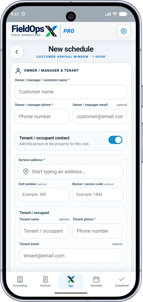Schedule customer and contact details