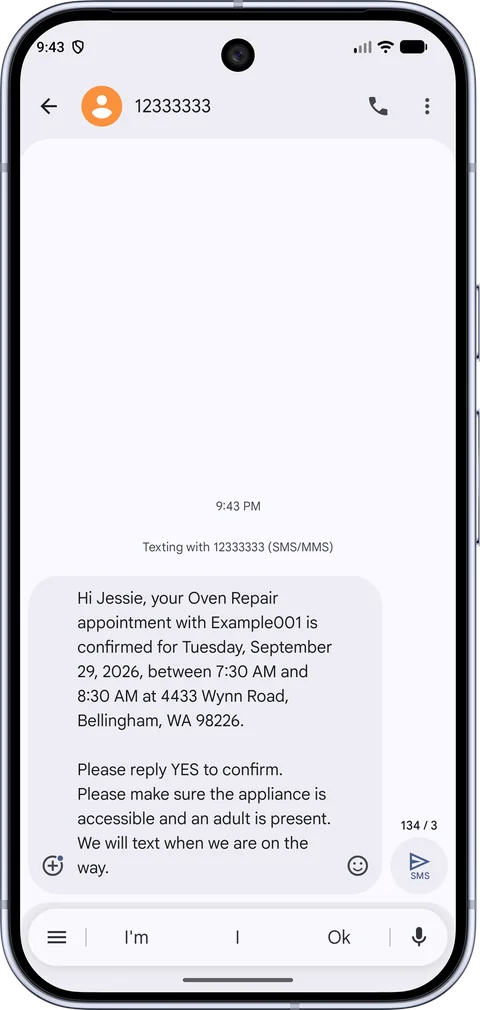 Schedule confirmation message
